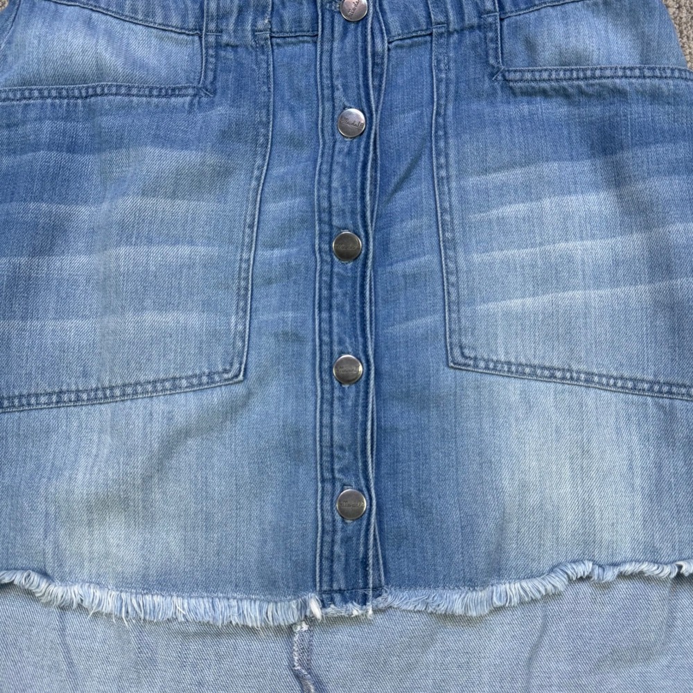 Bella Dahl Denim Button Front Skirt Womens 28 High Rise Raw‎ Hem Blue USA